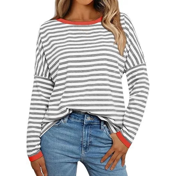 HLKJKLS Long Sleeve Shirts For Women Round Neck Long Sleeve Loose T Shirt Soft Polyester Autumn Winter Commute Red S-3Xl