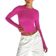 thumbnail image 1 of HLKJKLS Long Sleeve Shirts For Women Solid Crew Neck Long Sleeve Slim Fit Finger Button Tee Polyester Cotton Blend Pink S-L, 1 of 7