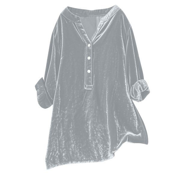 HLKJKLS Long Sleeve Shirts For Women Solid V Neck Long Sleeve Loose Fit Shirt Blouse Breathable Daily Casual Polyester Spandex Gray S-5Xl