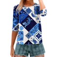 thumbnail image 1 of HLKJKLS Long Sleeve Shirts For Women Spring Print 3/4 Sleeve Round Neck Loose T Shirt Polyester Spandex Casual Fashion Blue S-3Xl, 1 of 7