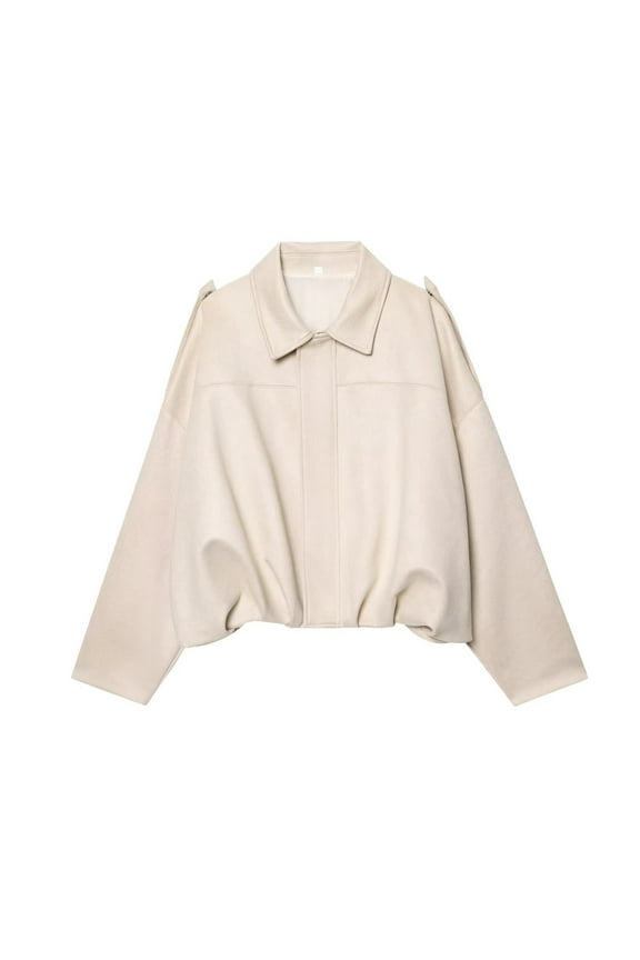 Long Sleeve Shirts For Women Suede Texture Loose Jacket With Shoulder Straps Soft Casual Outerwear Beige S-L