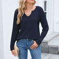 thumbnail image 1 of HLKJKLS Long Sleeve Shirts For Women V Neck Long Sleeve Loose T Shirt Polyester Autumn Winter Fashionable Casual Blue S-Xxl, 1 of 9