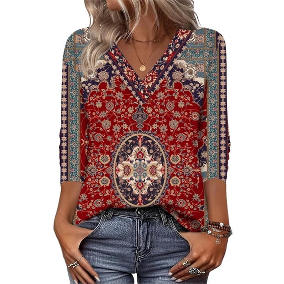 HLKJKLS Long Sleeve Shirts For Women V Neck Long Sleeve Trendy Fall Basic Tee Casual Loose Fit Red S-3Xl