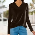 thumbnail image 1 of HLKJKLS Long Sleeve Shirts For Women Velour V Neck Long Sleeve Casual Pullover Soft Warm Velvet Top Fall Polyester Fabric Brown M-4Xl, 1 of 7