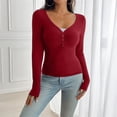 thumbnail image 1 of HLKJKLS Long Sleeve Shirts For Women Y2K Long Sleeve Lace Trim Open Collar Slim Fit Base Shirt Knit Red S-Xl, 1 of 5