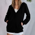 thumbnail image 1 of HLKJKLS Long Sleeve Shirts For Women Zip Up Hooded Cardigan With Large Pockets Long Sleeve Polyester Cotton Blend Black S-3Xl, 1 of 8