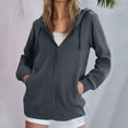 thumbnail image 1 of HLKJKLS Long Sleeve Shirts For Women Zip Up Hooded Cardigan With Large Pockets Long Sleeve Polyester Cotton Blend Gray S-3Xl, 1 of 8