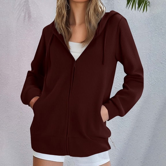 HLKJKLS Long Sleeve Shirts For Women Zip Up Hooded Cardigan With Large Pockets Long Sleeve Polyester Cotton Blend Red S-3Xl