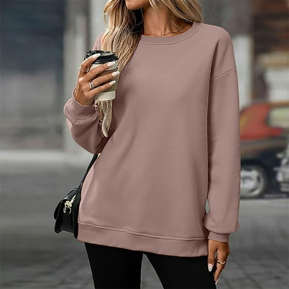 HLKJKLS Oversized Sweatshirt For Women Casual Long Sleeve Crewneck Sweatshirt Soft Comfy Loose Fit Pullover Top Black Brown S-Xxl