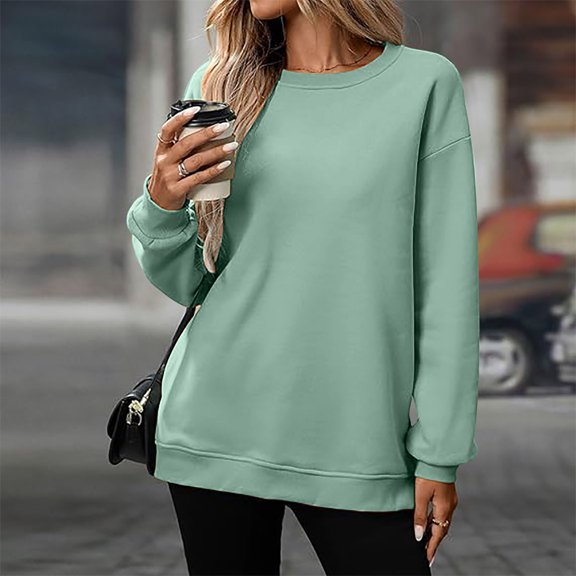 HLKJKLS Oversized Sweatshirt For Women Casual Long Sleeve Crewneck Sweatshirt Soft Comfy Loose Fit Pullover Top Black Green S-Xxl