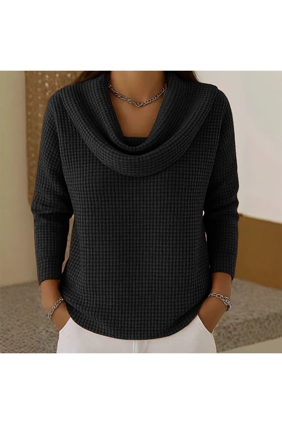 Oversized Sweatshirt For Women Cozy Knit Fall Winter Cowl Neck Long Sleeve Loose Pullover Tops Black S-3Xl