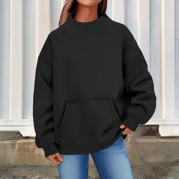 HLKJKLS Oversized Sweatshirt For Women Oversized Turtleneck Pullover Long Sleeve Fall Outfits Sweatshirt Black S-3Xl