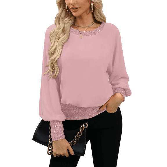 HLKJKLS Oversized Sweatshirt For Women Sequin Formal Long Sleeve Chiffon Shirt Blouses Top Pink S-Xxl