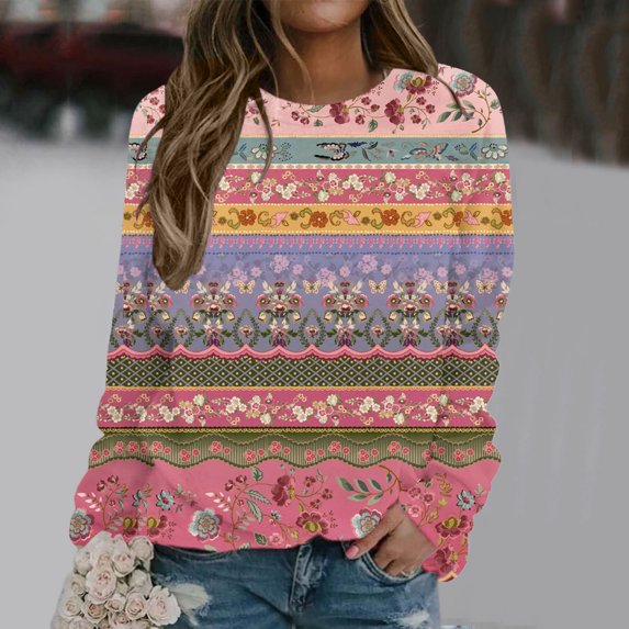 HLKJKLS Oversized Sweatshirt For Women Star Print Hoodless Long Sleeve Side Split Loose Pullover Sweatshirt Pink S-3Xl