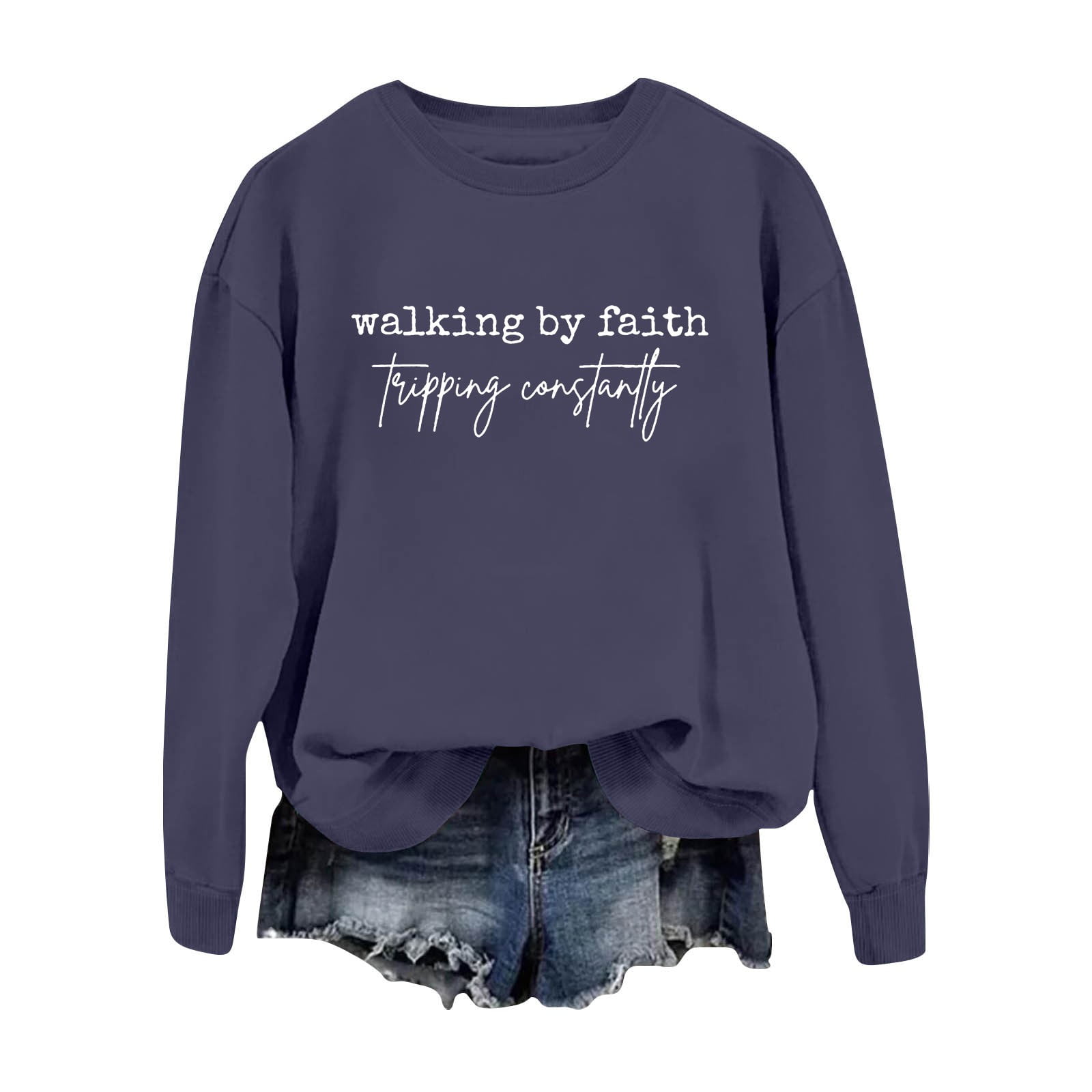 HLKJKLS Oversized Sweatshirt For Women Walking By Letter Printed Round ...