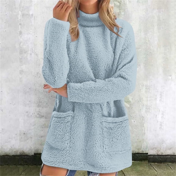HLKJKLS Oversized Sweatshirt For Women Winter Warm Thickening Plus Size Casual Loose Sweater Coat Blue S-3Xl