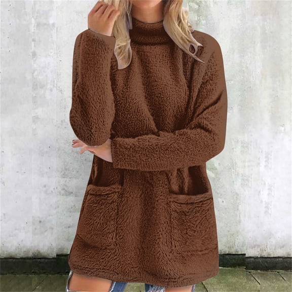HLKJKLS Oversized Sweatshirt For Women Winter Warm Thickening Plus Size Casual Loose Sweater Coat Brown S-3Xl
