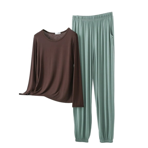 HLKJKLS Pajamas For Women Set O Neck Long Sleeve Plus Size Pajama Set Thin Solid Color Modal Soft Comfortable Casual Home Wear Multicolor M-Xxl