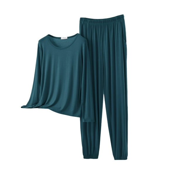 HLKJKLS Pajamas For Women Set O Neck Long Sleeve Plus Size Pajama Set Thin Solid Color Modal Soft Comfortable Casual Home Wear Multicolor M-Xxl