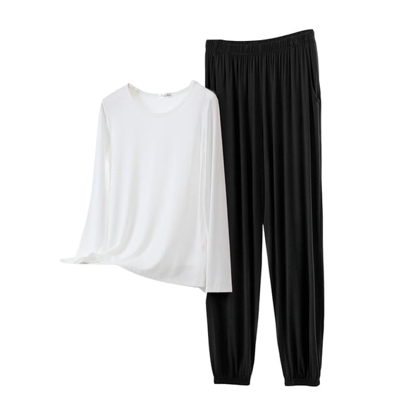 HLKJKLS Pajamas For Women Set O Neck Long Sleeve Plus Size Pajama Set Thin Solid Color Modal Soft Comfortable Casual Home Wear Multicolor M-Xxl