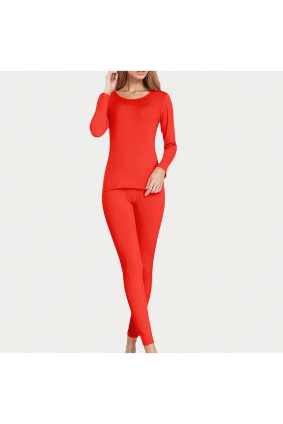 Pajamas For Women Set Winter Warm Fleece Lined Thermal Underwear Set Long Sleeve Base Layer Cold Weather Red M-Xxl