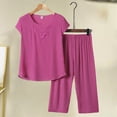 thumbnail image 1 of HLKJKLS Pajamas For Women Set Plus Size Short Sleeved 3/4 Length Pants Pajama Set Cotton Linen Soft Breathable Loose Home Wear For Daily Use Purple Xl-4Xl, 1 of 9