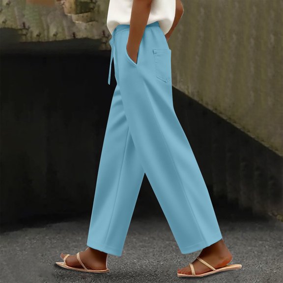 HLKJKLS Sweatpants Women Autumn Winter Fashion Plus Size Casual Sports Pants Soft Breathable Polyester Elastic Waist Daily Wear Blue S-3Xl