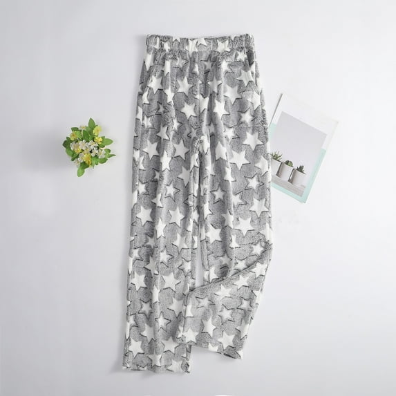 HLKJKLS Sweatpants Women Fashion Fuzzy Pajama Pants Winter Fleece Bottoms Elastic Waist Wide Leg Pockets Polyester Gray S-Xxl