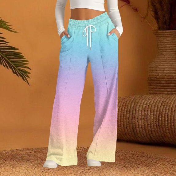 HLKJKLS Sweatpants Women Fashion Spring Autumn Casual Wide Leg Long Pants Soft Polyester Elastic Waist Comfortable Daily Wear Blue S-3Xl