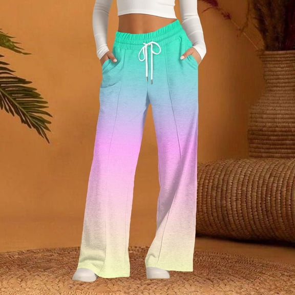 HLKJKLS Sweatpants Women Fashion Spring Autumn Casual Wide Leg Long Pants Soft Polyester Elastic Waist Comfortable Daily Wear Green S-3Xl