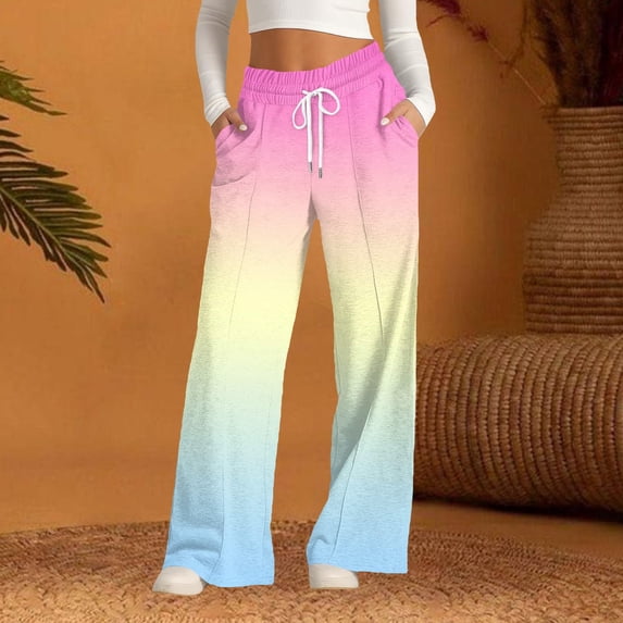 HLKJKLS Sweatpants Women Fashion Spring Autumn Casual Wide Leg Long Pants Soft Polyester Elastic Waist Comfortable Daily Wear Pink S-3Xl