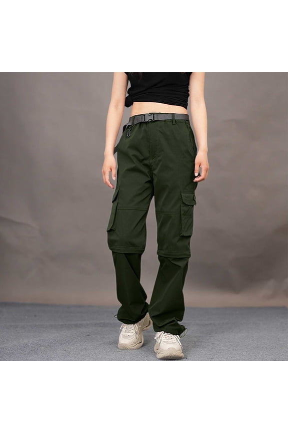 Sweatpants Women Outdoor Quick Drying Pants With Multiple Pockets Detachable Elastic Windbreaker Nylon Spandex Fabric Green S-4Xl