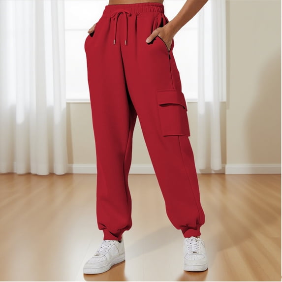 HLKJKLS Sweatpants Women Thin High Waisted Loose Sweatpants Comfortable With Pockets Casual Polyester Fabric For All Seasons Red S-3Xl