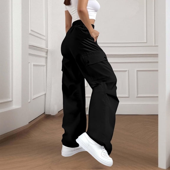 HLKJKLS Sweatpants Women Work Pants Casual Fashionable Loose Wide Leg High Waisted Trendy Multi Pocket Polyester Outdoor Wear Black M-Xxl