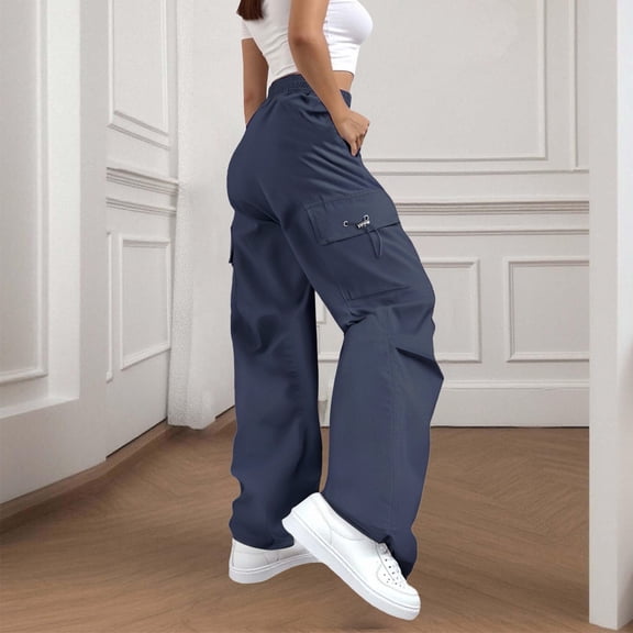 HLKJKLS Sweatpants Women Work Pants Casual Fashionable Loose Wide Leg High Waisted Trendy Multi Pocket Polyester Outdoor Wear Blue M-Xxl