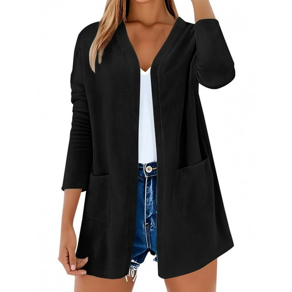 HLKJKLS Winter Clothing For Women Casual Long Sleeve Solid Color Corduroy Cardigan Soft Stretchy Comfortable Polyester Black S-Xxl