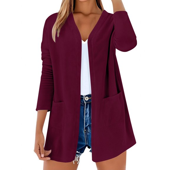 HLKJKLS Winter Clothing For Women Casual Long Sleeve Solid Color Corduroy Cardigan Soft Stretchy Comfortable Polyester Red S-Xxl