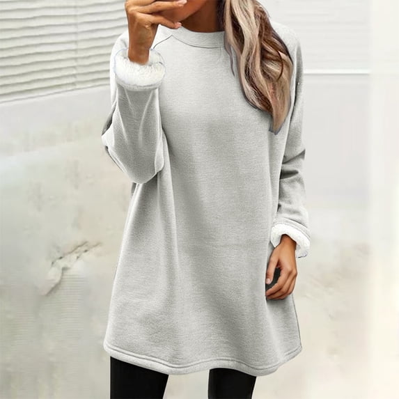 HLKJKLS Winter Clothing For Women Fashionable Solid Color Fleece Sweatshirt Polyester Warm Casual Gray S-3Xl