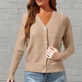 thumbnail image 1 of HLKJKLS Winter Clothing For Women Lightweight V Neck Cardigan Button Down Cable Knit Sweater Long Sleeve Knit Fabric Beige Xs-Xxl, 1 of 5