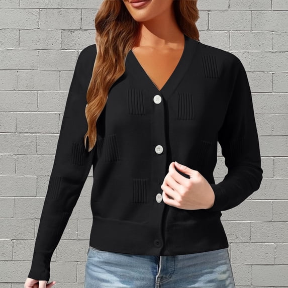 HLKJKLS Winter Clothing For Women Lightweight V Neck Cardigan Button Down Cable Knit Sweater Long Sleeve Knit Fabric Black Xs-Xxl