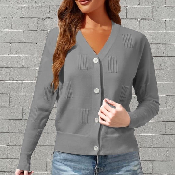 HLKJKLS Winter Clothing For Women Lightweight V Neck Cardigan Button Down Cable Knit Sweater Long Sleeve Knit Fabric Multicolor Xs-Xxl