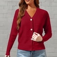 thumbnail image 1 of HLKJKLS Winter Clothing For Women Lightweight V Neck Cardigan Button Down Cable Knit Sweater Long Sleeve Knit Fabric Red Xs-Xxl, 1 of 5