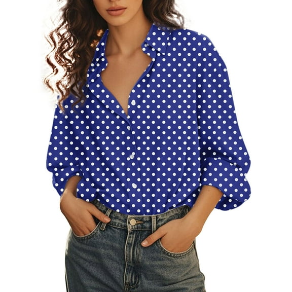 HLKJKLS Winter Clothing For Women Long Sleeve Button Down Casual Blouse Trendy Loose Polyester Spandex Versatile Comfortable Blue S-6Xl