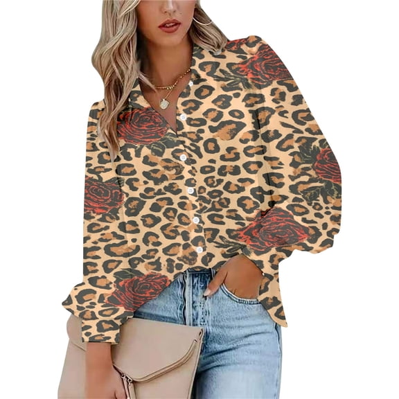 HLKJKLS Winter Clothing For Women Long Sleeve Printed Shirt Loose Casual Work Buttons Polyester Spandex Yellow S-3Xl