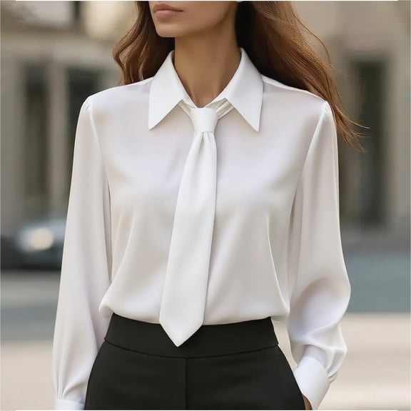 HLKJKLS Winter Clothing For Women Long Sleeve Satin Button Down Casual Business Blouse Fall Clothes Polyester Fiber White S-Xxl