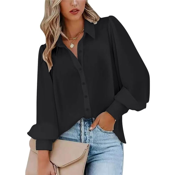 HLKJKLS Winter Clothing For Women Printed Long Sleeve Shirt Lapel Buttons Loose Casual Work Polyester Spandex Black S-3Xl