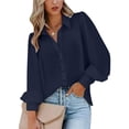 thumbnail image 1 of HLKJKLS Winter Clothing For Women Printed Long Sleeve Shirt Lapel Buttons Loose Casual Work Polyester Spandex Blue S-3Xl, 1 of 5