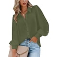 thumbnail image 1 of HLKJKLS Winter Clothing For Women Printed Long Sleeve Shirt Lapel Buttons Loose Casual Work Polyester Spandex Green S-3Xl, 1 of 5