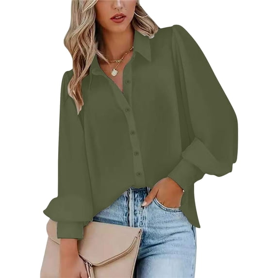 HLKJKLS Winter Clothing For Women Printed Long Sleeve Shirt Lapel Buttons Loose Casual Work Polyester Spandex Green S-3Xl