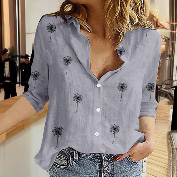 HLKJKLS Winter Clothing For Women Solid Color Loose Button Down Long Sleeve Lapel Blouse Fashion Casual Autumn Fragrant Linen Gray S-6Xl